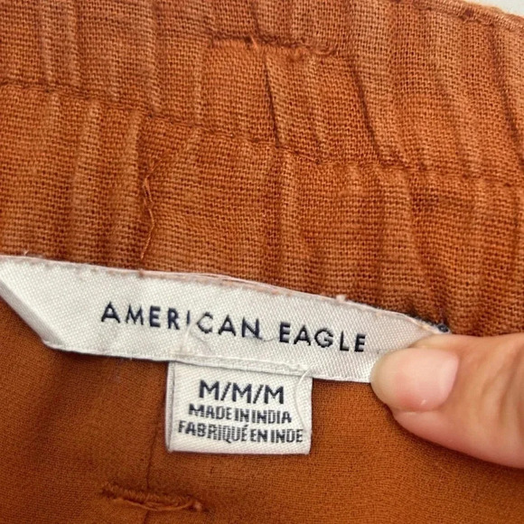 American Eagle linen blend Boho High Rise Casual Pants Camel Brown size medium - Picture 7 of 11